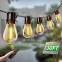 Outdoor Solar String Lights, 30FT Waterproof S14 LED Patio Lights with 13 Shatterproof Bulbs, USB Rechargeable, 2200K Warm White, Energy-Saving Hanging for Garden, Porch, Bistro, Camping (Solor Powered-30FT)