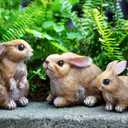 Bunny Decor Yard Decorations Outdoor Set of 3, Bunny Decorations for Home Garden Outdoor Statues, Easter Rabbit Figurines, Mom Gifts (Brown)