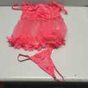 Foxiny Sexy Ruffle Floral Skirt Underwire Mesh Sheer Lace Babydoll Lingerie Dress with Thong 2 Piece, Small