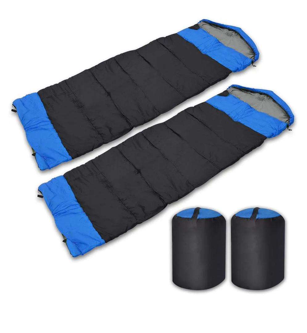 Blue Double Conjoined Hooded Sleeping Bag Outdoor Camping or Indoor Sleep