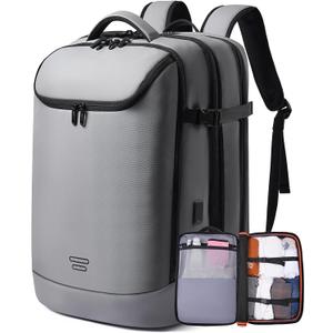 Carry on Backpack Airline Approved for Men, Travel 50L Expandable backpack Luggage Fits 17.3 Inch Laptop with USB Charging Port(grey)