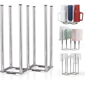 Water Bottle Drying Rack, Cup Drying Rack for Counter, Stainless Steel Tumbler Dryer Stand, Space-Saving Mug & Glass Drying Rack, Heavy-Duty Holder for Cups & Water Bottles (Silver 7 Pegs)