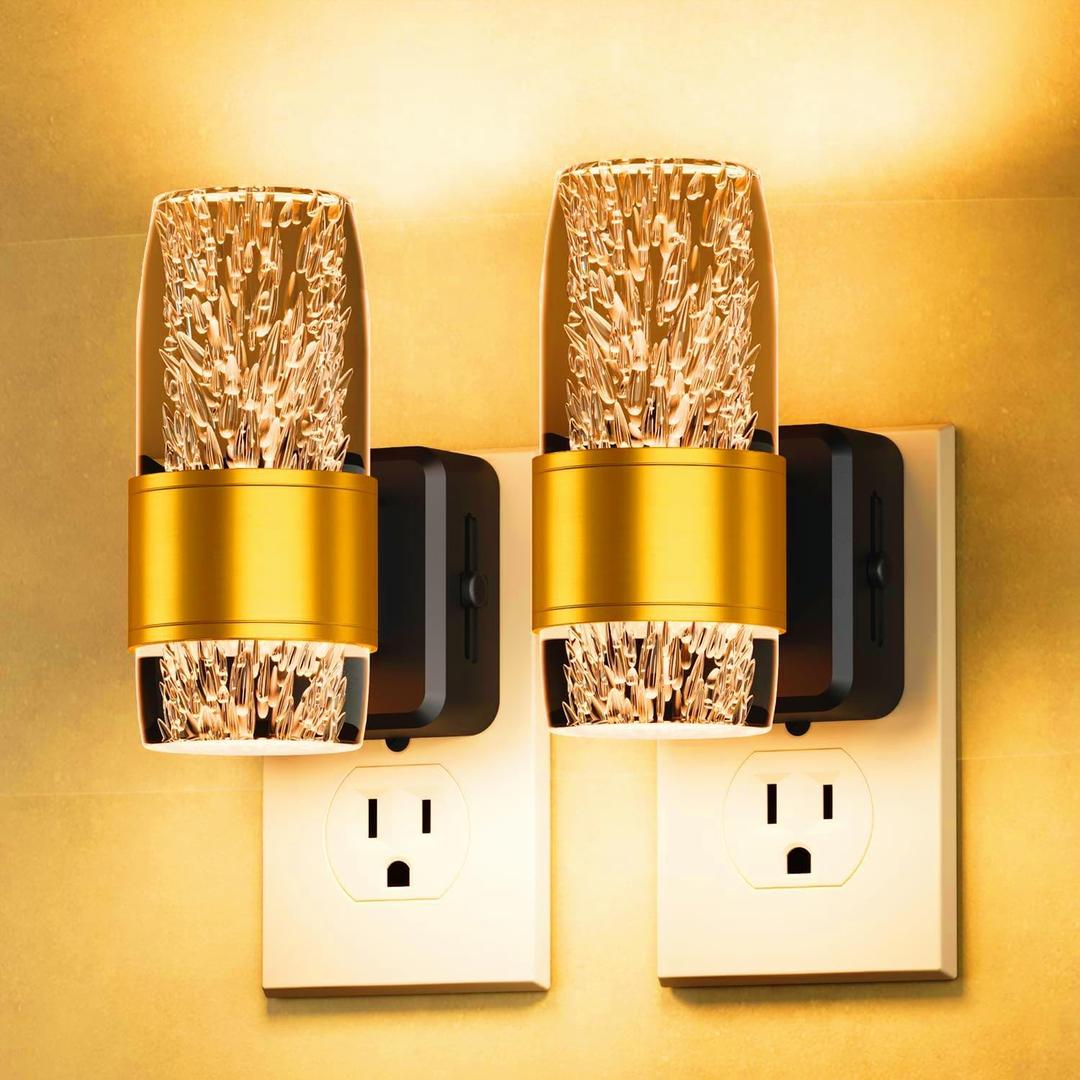 BAALTTO Night Lights Plug into Wall Decorative, Modern Crystal Wall Sconce with Dimming Switch, Perfect for Bedroom, Living Room, Hallway, Bathroom, Baby's Room（Yellow）