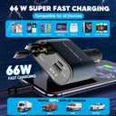 Retractable Car Charger, 4 in 1 Retractable Car Charger 66W with Cord 2.6ft, Retractable Cables and USB Ports Car Adapter Compatible with iPhone15/14 Pro (Dual Lightening)