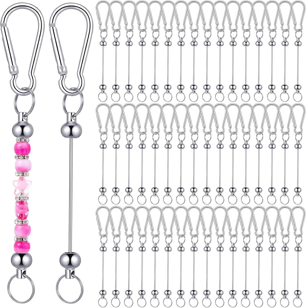 50 Pcs Beadable Keychain Bars Bulk DIY Blank Beadable Keychains Creative Customized Keychains Bar Keychain Making Kit for Women Man Jewelry Making Gift