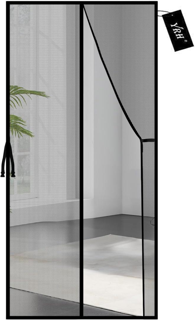 YRH Fiberglass Magnetic Screen Door,Heavy Duty Enhanced Fiberglass Mesh, Self-Sealing Closure with Stay Open Buckles (Fit for Door Size:38x82 Inch,Screen Itself Size:40x84 Inch,Black)