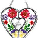 KY&BOSAM Heart Suncatcher Stained Glass Suncatchers in Loving Memory Memorial for Loss of Loved One Unique Sympathy Gift Real Pressed Dried Flower Bereavement Grief for Loss of Mom Grandma Decor