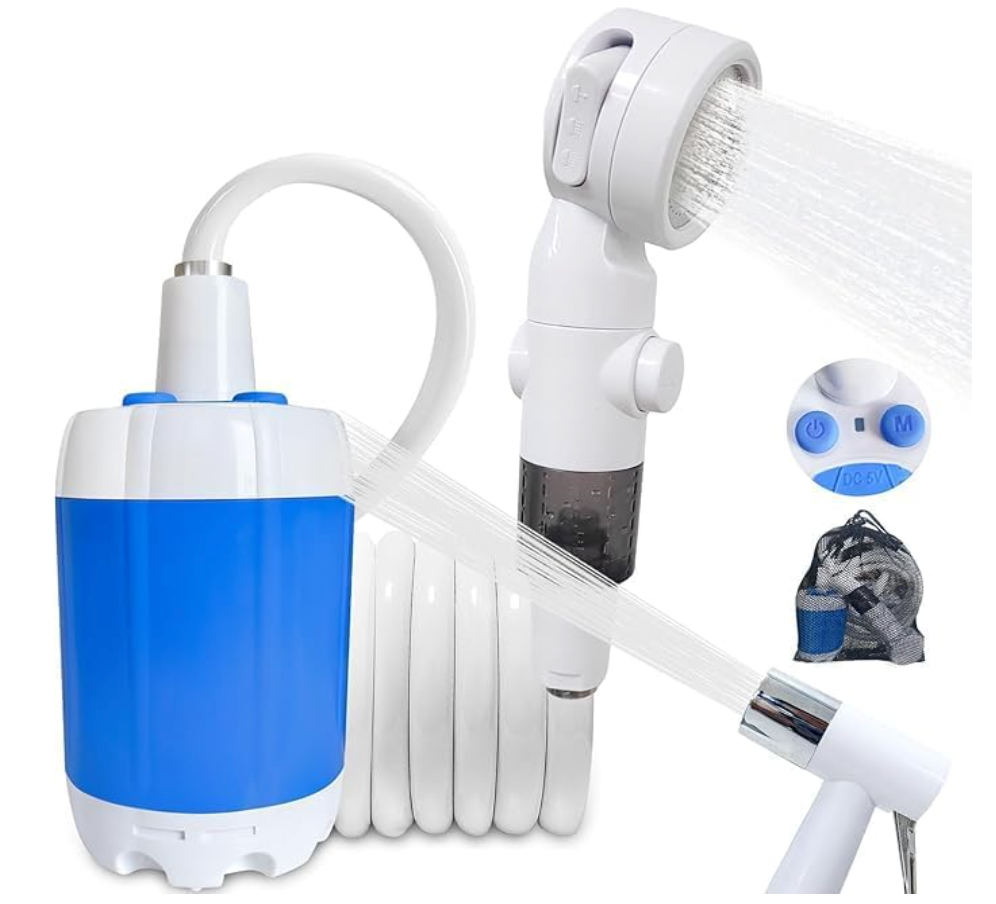 Ann Katy Portable Camping Shower Outdoor Camp Shower Pump,Upgrade Rechargeable Electric Shower Pump with Intelligent Digital Display Multiple Spray Modes for Camping, Hiking, Traveling,RV