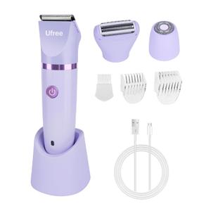 Ufree Bikini Trimmer Electric Razors for Women, Rechargeable Pubic Body Hair Trimmer Electric Shaver for Legs Body Hair, Bikini Shaver IPX7 Waterproof, Gifts for Women, Purple