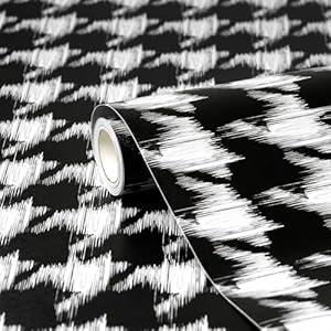 Amiya Black and White Wallpaper Peel and Stick Houndstooth Modern Contact Paper 17.3" x 120" Self Adhesive Removable Vinyl Wallpaper for Cabinets Bedroom Living Room Bathroom