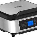 TER Smokeless Indoor Grill, Electric Contact Grill, Panini Press Sandwich Maker with Auto-Lift/Independent Upper Heating/Adjustable Temperature & Timer/Fan/Removable Non-Stick Plates, 1300W, Silver