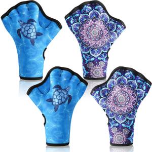 2 Pairs Swimming Gloves Aquatic Swim Training Gloves Webbed Fitness Swim Paddles for Lap Swimming Turtle Mandala Water Resistance Swimming Aquatic Gloves for Women Men Diving