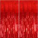 2 Pack Foil Curtain Backdrop Red Metallic Tinsel Foil Fringe Curtains Photo Booth Props for Birthday Wedding Engagement Baby Shower Bachelorette Christmas Holiday Celebration Party Decorations