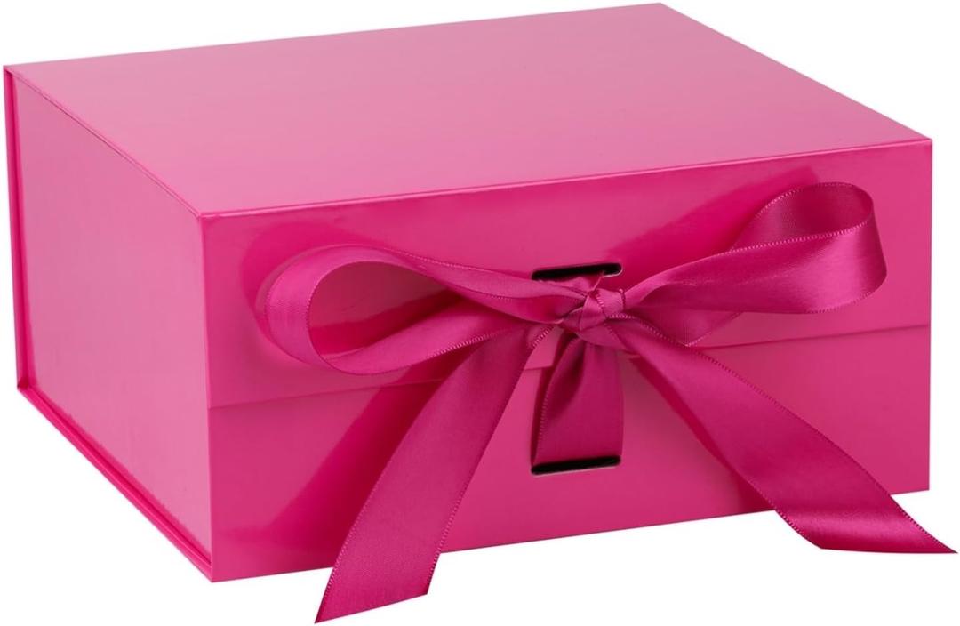 OEMVALATY Bright Pink Gift Box,10x10x5 Inches Gift Boxes with Lids for Presents with Magnetic Closure and Ribbon for Wedding, Storage, Birthday