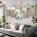Youkiswallart 5 Piece Living Room Wall Art White Butterfly Orchid Brown Wall Art Large Abstract Pictures Canvas Print Wall Painting Modern Artwork Wall Dcor for Bedroom Office