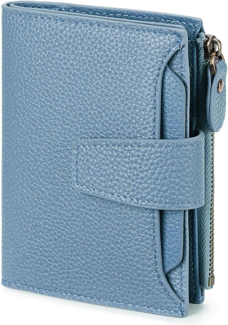 FALAN MULE Small Wallet for Women Leather Bifold Compact RFID Blocking Small Womens Wallet Purse (Aa-Blue)