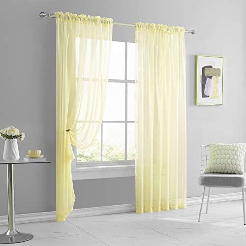 KEQIAOSUOCAI Light Yellow 72 Inches Sheer Curtains for Living Room Rod Pocket Cream Pale Yellow Sheer Voile Light Filtering Transparent Drapes 2 Panels Each is 52x72