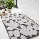 DEXI Bathroom Rugs Non Slip, 16x24 Washable Microfiber Bath Mat Quick Dry, Absorbent Ultra Soft Leaf Plant Bathmat for Shower Floor Tub Sink, Grey