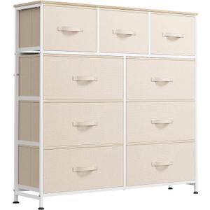 WLIVE 9 Drawer Dresser, Fabric Storage Tower for Bedroom, Hallway, Closet, Tall Chest Organizer Unit for Bedroom with Fabric Bins, Steel Frame, Wood Top, Easy Pull Handle, Cream White