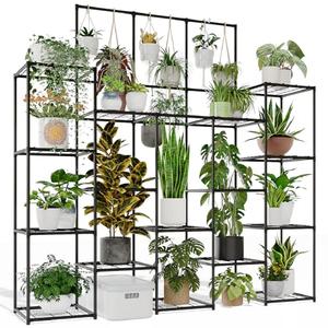 GENTINGBRO Metal Plant Stand Outdoor 63" Tall Plant Shelf for Plants 14-Tier Large Plant Sheves for Indoor Plants Living Room Heavy Duty Rack Garden Balcony Patio Hanging Planter
