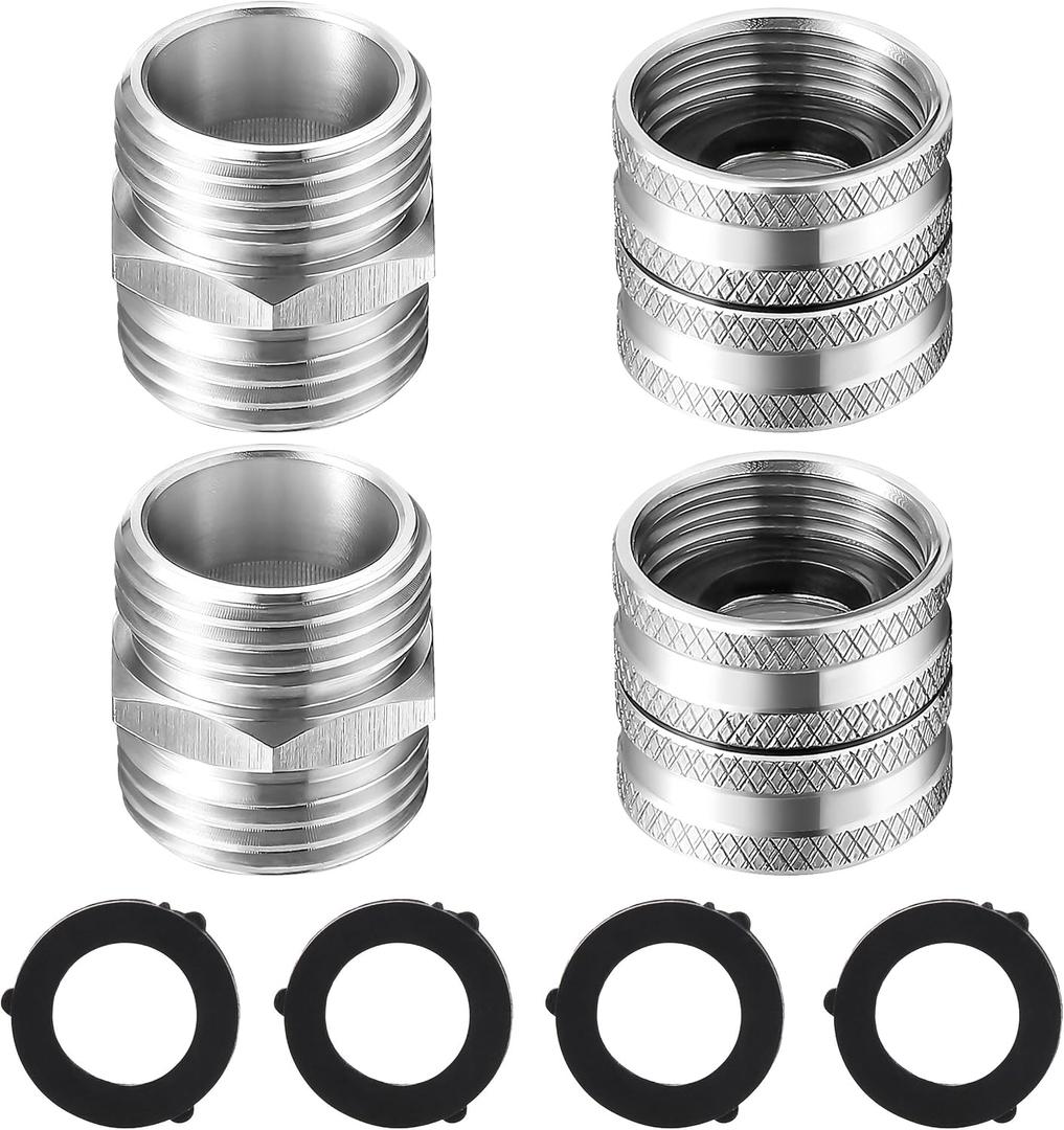 M MINGLE Garden Hose Adapter, Male to Male, Female to Female, 3/4 Inch Stainless Steel Connector, 4-Pack with Extra 4 Washers
