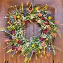 Spring Artificial Wildflower Wreath - 20in Daisy & Lavender Greenery Wreath for Rustic Farmhouse Summer Decor (22in)
