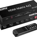 FERRISA 4x2 HDMI Matrix, 4K@60Hz 4 in 2 Out HDMI Switch Splitter with IR Remote, HDMI Matrix Switch + Optical + 3.5mm Audio Output, Support HDMI2.0, HDCP2.2, Auto Downscaler, 3D, Audio Extractor