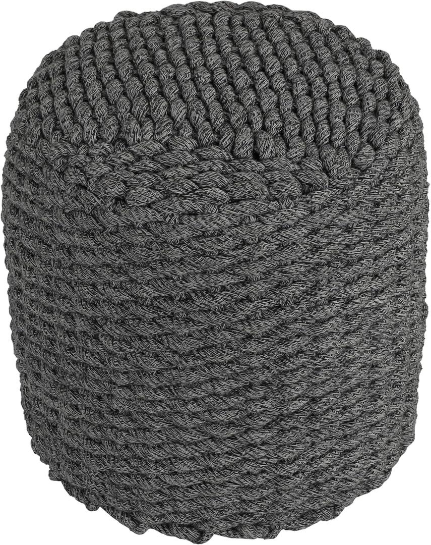 Cortesi Home Augusta Round Rope Pouf Ottoman, 16.5", Grey