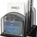 Inclined Desk File Organizer, 5-Section Vertical File Folder Holder Stand Metal Rack File Sorter for Office Classroom Desktop Organization (Black, 1Pack)