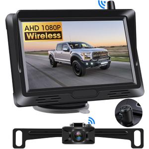 Wireless Backup Camera for Car wth 5 Inch 1080P Minitor Night Vision Reverse Rear View Camera for Truck, SUV, Van, Camper,No Wiring