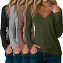 Sweetyweee 4 Pack Women's Long Sleeve Nursing Shirts with Hidden Zipper V Neck Breastfeeding Clothes Maternity Loose Fit Tops(Black, Light Gray, Mocha, Army Green, Small)