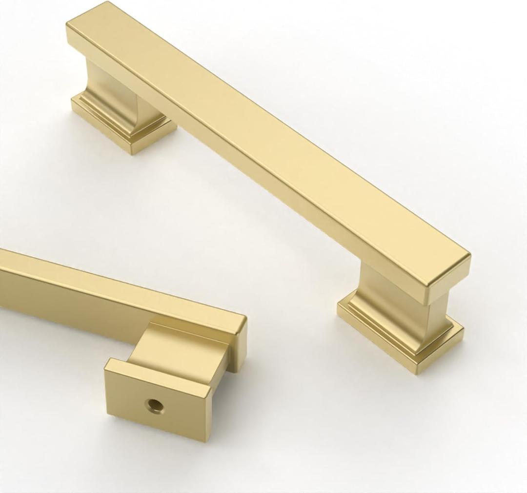 Asidrama 10 Pack 3.75 Inch(96mm) Brushed Gold Kitchen Cabinet Handles, Cabinet Pulls Kitchen Cabinet Hardware for Cupboard Drawer Pulls