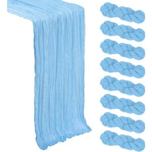 8 Pack Baby Blue Cheesecloth Table Runner 10Ft Spring Gauze Cheese Cloth Table Runner 120 Inch Boho Sheer Rustic Fabric for Holiday Decor Bridal Baby Shower Wedding Home Decoration