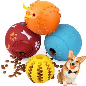 PrimePets Dog Puzzle Toy 4 Pack, Interactive Treat Dispensing Dog Toys, Slow Feeder Ball for Small Dogs and Puppies, Enrichement Toy Balls for Teething, Fetching and Playing
