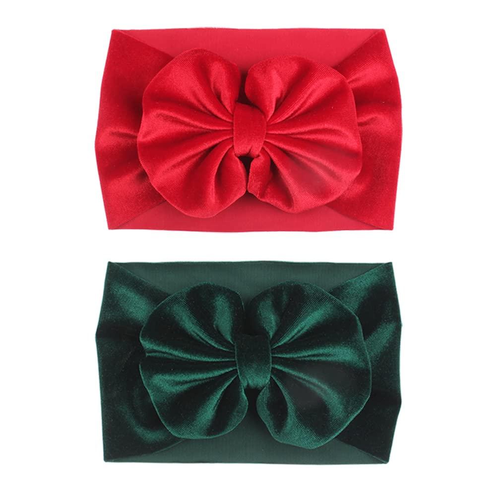 YanJie Baby Girl Bows Christmas Velvet Baby Headbands Big Baby Bows Wide Head Wrap Hair Accessories for Toddlers Newborn Infants Kids(Red-Green)