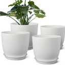 Plant Pots 8 Inch Set of 4, Flower Pots with Multi Mesh Drainage Holes, Planters for Indoor Outdoor Garden Plants and Flowers (White)