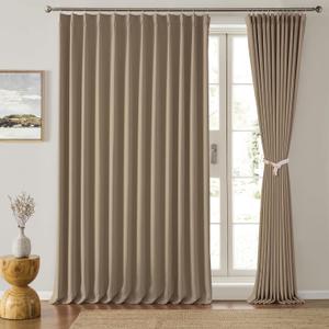 80 Inch Wide Black Pinch Pleated Curtains 80 x 96, Thermal Insulated Noise Cancelling Living Room Office Drapes 96 Inches Long, Patio Sliding Glass Door Window Curtain 2 Panels, Cappuccino