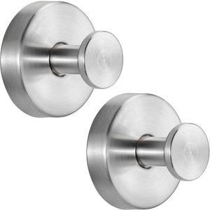 Suction Cup Hooks for Shower No-Drill Bathroom Hooks for Towels, Robes, Loofah Mountable on Bathroom Walls, Kitchen, Glass, Mirrors, Tile and Smooth,Non-Porous Surfaces (2, Brushed Nickel)