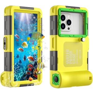 Underwater Phone Case for Snorkeling, [50ft/15M]Professional Diving Waterproof Phone Case for iPhone17-7 Pro/Pro Max/Plus/Mini, Galaxy S10-S25 Plus/Ultra, A21-A56(NOT for Multi-folding Screen)[Yellow]