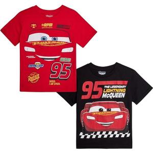 Disney Cars Toy Story Boys Shirts - 2 Pack Lightning McQueen Buzz Lightyear Short Sleeve Boys Tees for Toddler and Little Boy (5-6, Cars Black/Red)