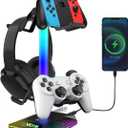 RGB Gaming Headphones Stand with 2 USB Ports Headset Stand with 10 Light Modes and Non-Slip Rubber, Suitable for All Earphone Accessories, Best Gift for Husband, Kids, Boyfriend