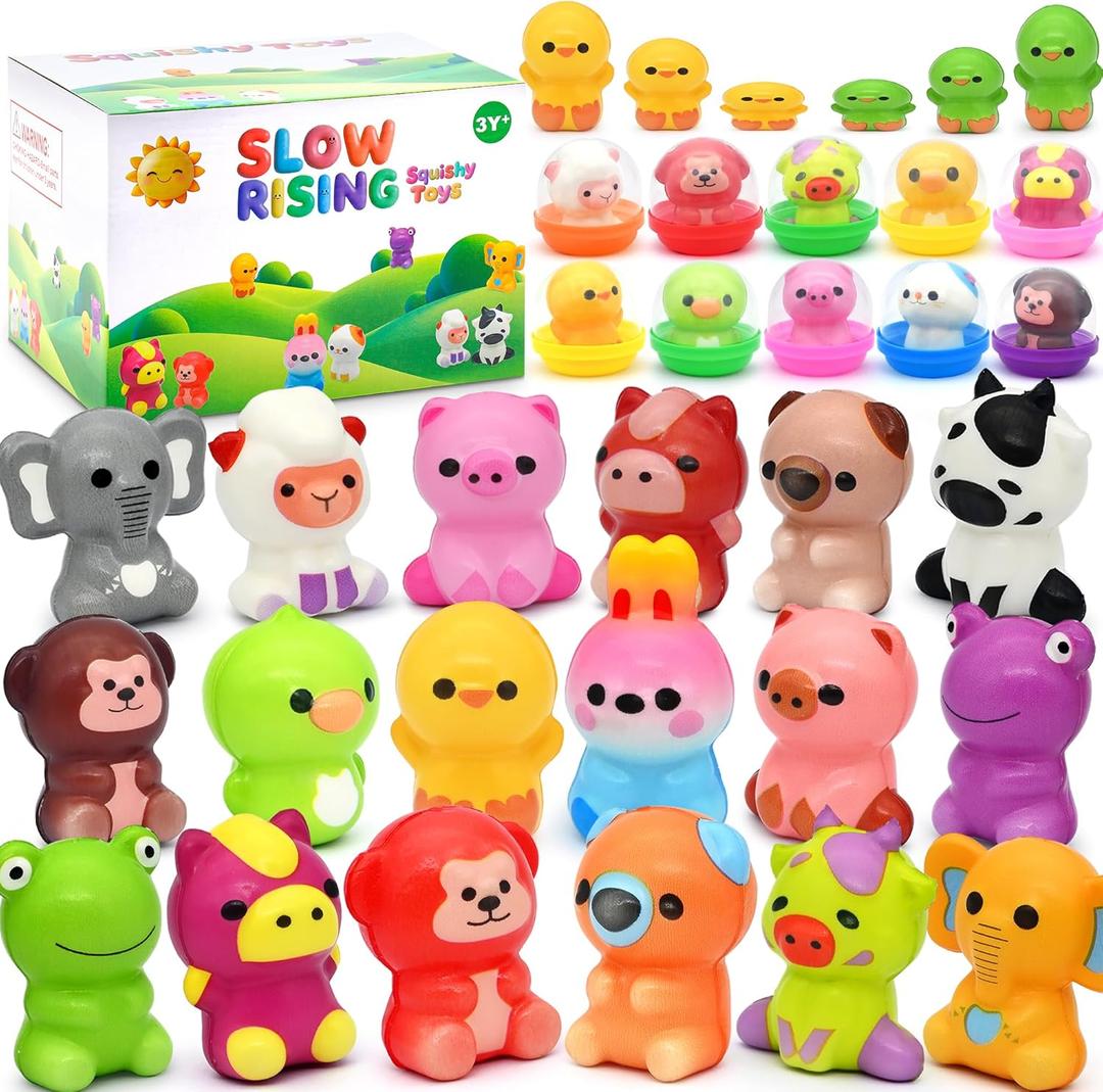 30 Packs Squishy Animals with Capsules, Slow Rising Stress Relief Toys, Party Favors, Birthday Gifts, Sensory Fidget Toys for Kids, Classroom Rewards, Travel & Claw Machine Toys