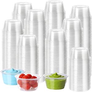 HOMIP 200PCS 2oz Disposable Plastic Portion Cups (No Lids), Small Mini Sauce Cups for Portion Control, Salad Dressing Cups, Airtight and Stackable Condiment Cups for Party, Holiday and Daily Use