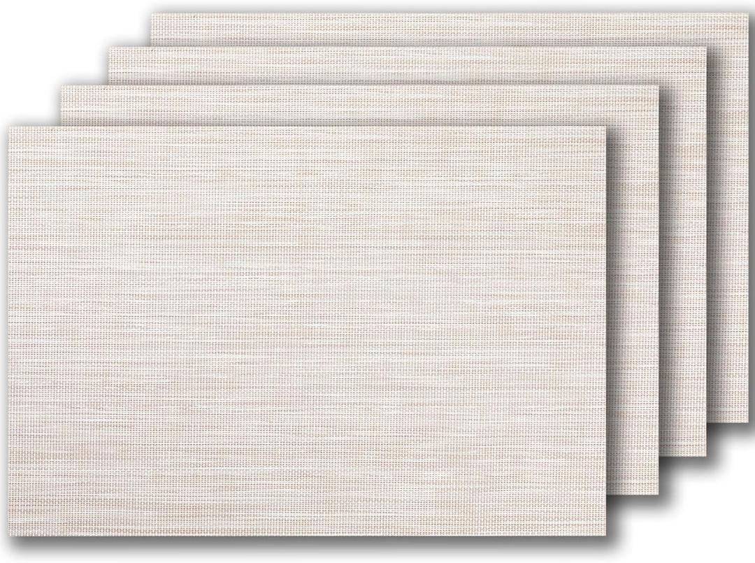 LEXMORE PVC Woven Placemats 4 PCS Wipeable Indoor/Outdoor Table Mats Washable Vinyl Place Mats for Dining Table, Set of 4-Beige