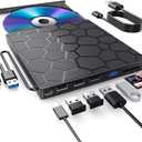 External CD/DVD Drive for Laptop, DVD Player for Laptop, 8 in 1 USB 3.0 Ultra-Slim Portable, CD Burner External Disk Drive Optical Compatible with Desktop Mac, Windows 11/10/8/7 Linux (Black)