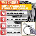Garage Door Cables for 7 ft Door - 8 ft 6 inch Long, Heavy-Duty 304 Steel Galvanized Cables (Pack of 2) | Corrosion-Resistant, Rust-Proof Wire, Durable, Smooth Operation, Easy Installation, Reliable