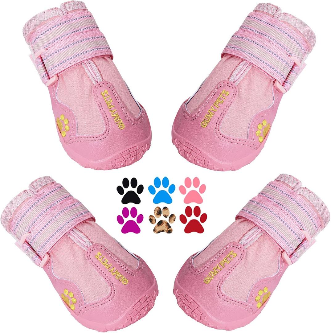 QUMY Dog Shoes for Large Dogs, Medium Dog Boots & Paw Protectors for Winter Snowy Day, Summer Hot Pavement, Water-Resistant in Rainy Weather, Outdoor Walking, Indoor Hardfloors Skid-Resistant Sole, Size: Size 6: 2.6''x3.0''(W*L) (Pack of 4)