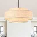 Black Modern Chandelier 20'' Linen Drum Chandeliers with 3 Layer Fabric Lampshade Pendant Light Fixture 4-Light Farmhouse Chandeliers for Dining Room Bedroom Kitchen Hallway Foyer