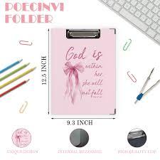 Poecinvi Pastel Pink Checkered Christian Clipboard Folio with Storage for Office Classroom, Inspirational Bible Verse Padfolio with Metal Clip for Nurses Teachers Students Women, 12.4x9.25 in