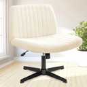 NEO CHAIR Criss Cross Chair No Wheels Armless Cross Legged Office Desk Wide Comfy Vanity Makeup Chair Adjustable Computer Task for Home Office Fabric (Beige)